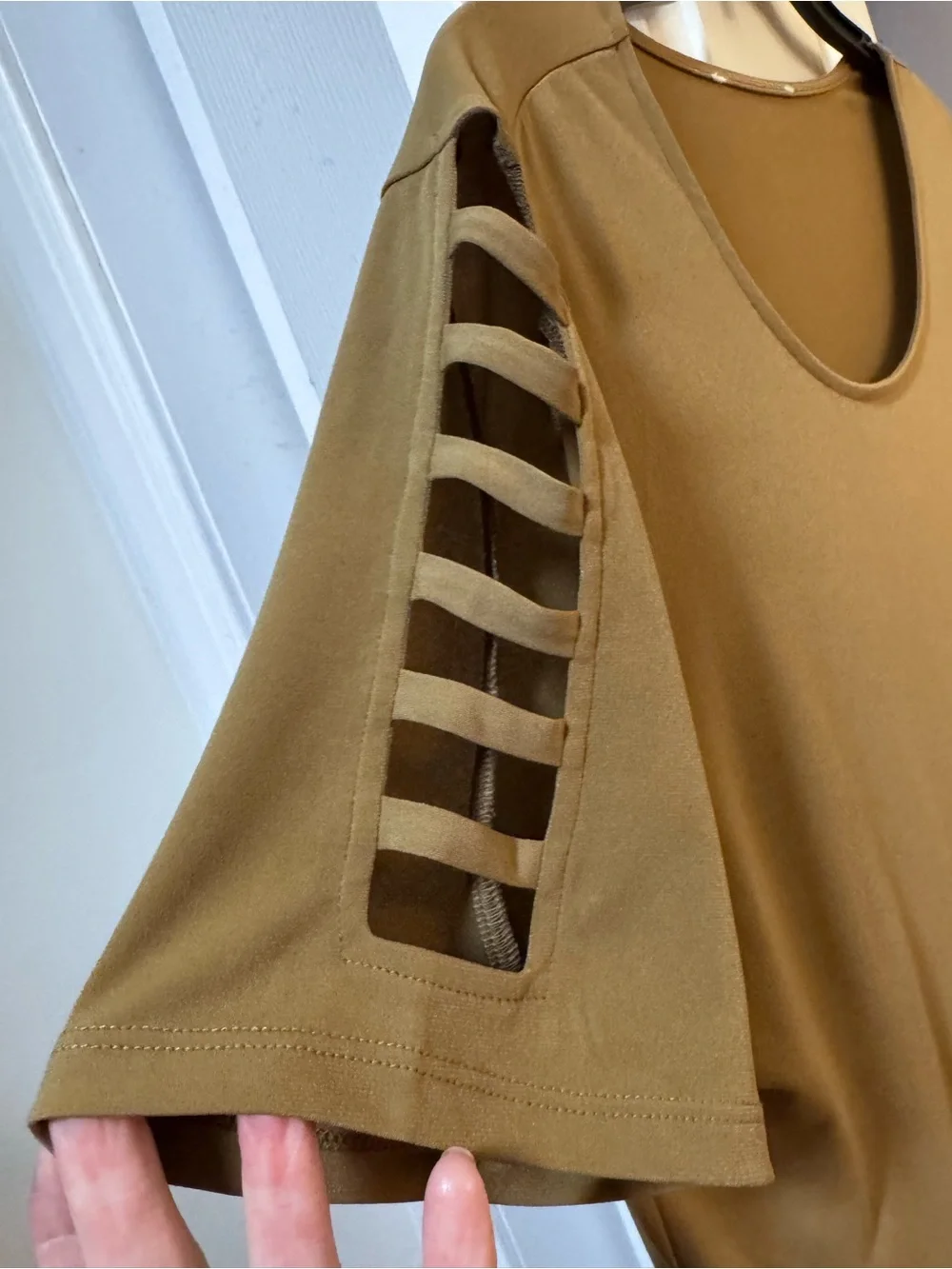 Michael Kors Ladder-Sleeve Short-Sleeve Tee in Tan-